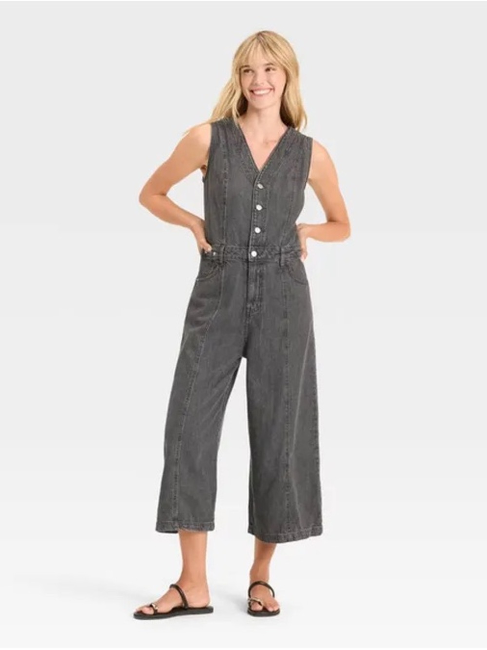 Universal Thread Sleeveless Washed Black Denim Jumpsuit Overalls